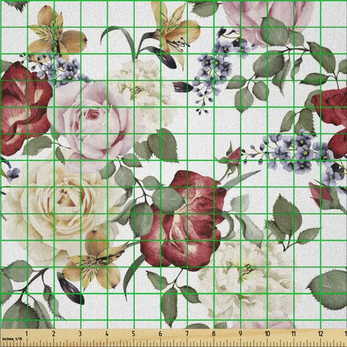 Vista 2 de Ambesonne The Yard, tela Shabby Flora de The Yard, verano, primavera, temporada, brotes, rosas, lilas, flores, hojas, impresión, tela de microfibra