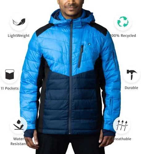 Vista 16 de Apricoat EcoDown Jacket - Chaqueta acolchada con capucha ligera y resistente al agua - Abrigo de invierno resistente al viento con aislamiento