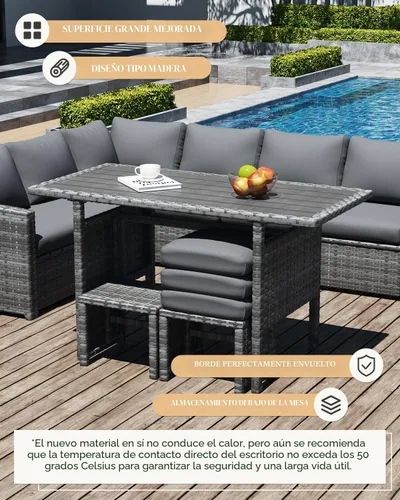 Vista 5 de U-MAX - Juego de muebles de patio, 7 piezas para sofá seccional para exteriores Ratán gris y cojín gris