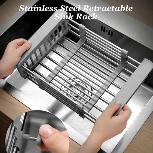 Vista 4 de Extend - Cesta de drenaje para fregadero de cocina, estante retráctil de acero inoxidable con pluma ajustable, cesta extensora multifuncional