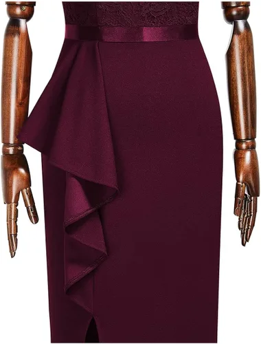 Vista 7 de MISSMAY Vestido largo formal de noche con cuello en V para mujer