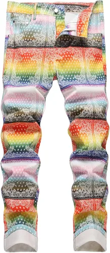 Vista 50 de Baylvn - Pantalones de mezclilla para hombre con diseño patchwork, ajustados y cómodos, estilo motociclista 3132 Camuflaje y azul