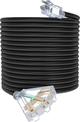 Vista 20 de Cable de extensión de calibre 12 de 2 pies con 3 salidas Paquete de 3 cables de extensión resistentes al agua para exteriores con extremo Negro