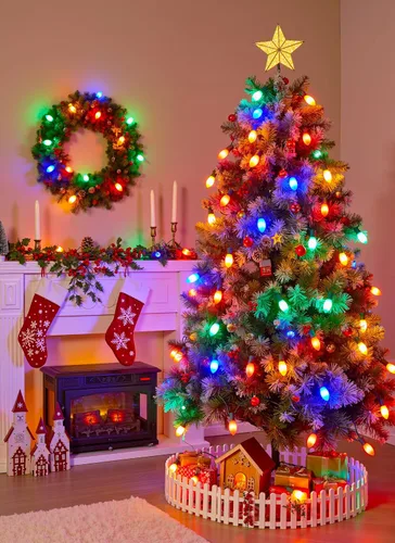 Vista 5 de Luces LED vintage C9 de Navidad para exteriores, luces de cadena C9 de 150 pies con 75 bombillas C9 irrompibles, luces comerciales impermeables