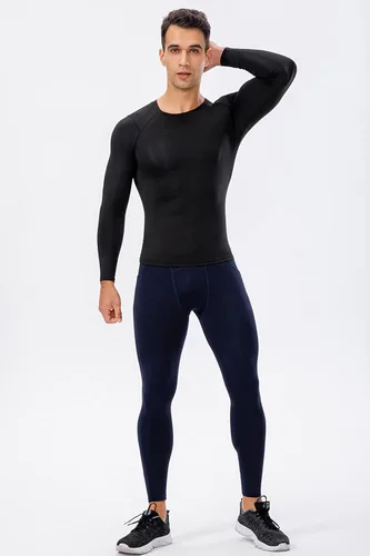 Vista 8 de Camiseta de compresión para hombre, manga larga, atlética, entrenamiento, camiseta deportiva activa, capa base, camiseta de ajuste seco