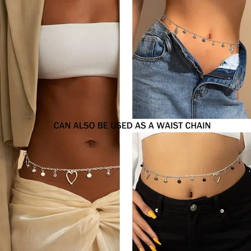 Vista 4 de Collar largo de cadena de plata para mujer, colgante bohemio, cadena de suéter con perlas de cristal, collares de cuentas de moda, joyería de plata