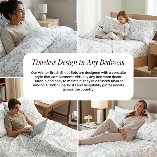 Vista 176 de Southshore Fine Living, Inc. Colección Winter Brush, juego de sábanas de 3 piezas para cama individual, sábana bajera con bolsillo profundo de 14
