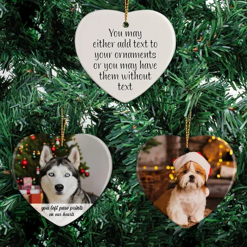 Vista 2 de Adorno de Navidad personalizado con foto de corazón 2025 con cualquier imagen, carga cualquier foto, texto opcional, recuerdo, cerámica, adornos