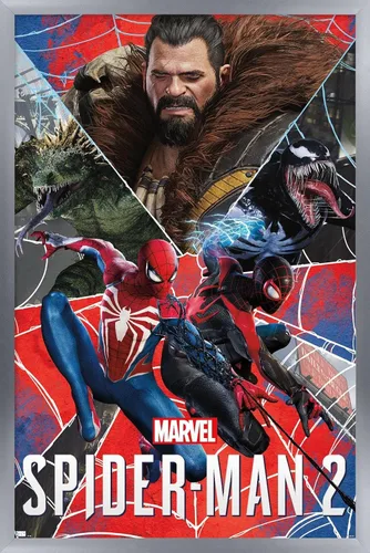 Vista 9 de Trends International Marvel's Spider-Man 2 - Póster de pared de grupo, 22.4 pulgadas de largo x 14.7 pulgadas, versión enmarcada de madera de granero