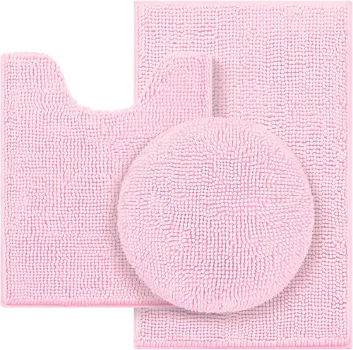 Vista 10 de HOMEIDEAS Juego de alfombras de baño negras de 3 piezas, alfombras y tapetes de felpilla de mantequilla, peludos, absorbentes, antideslizantes