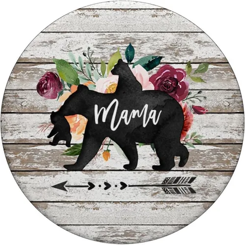 Vista 3 de Mama Bear Dos Cubs Twins Rustic Barn Wood Watercolor Floral - PopSockets Grip and Stand for Phones and Tablets, Negro
