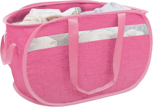 Vista 14 de Cesta plegable para la ropa sucia duradera con 2 compartimentos para clasificar y almacenar, cesta portátil para ropa sucia para dormitorio, cuarto