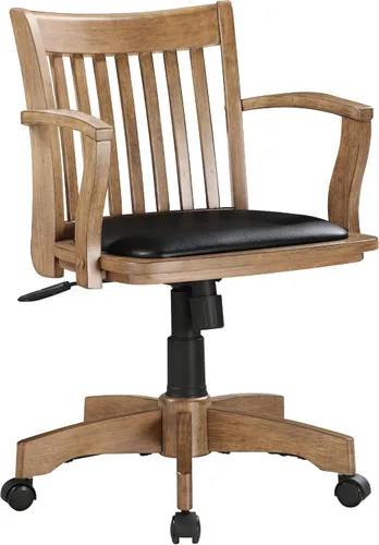 Vista 5 de OSP Designs Silla de madera Deluxe, silla de escritorio con asiento de madera acolchado, madera de fruta, Madera, Negro Acabado negro y vinilo negro