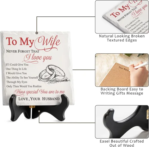 Vista 2 de LukieJac Regalos para esposa del esposo romántica de cerámica I Love You, placa de regalo para esposa, ideas de regalo de cumpleaños, día de San