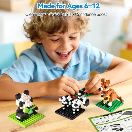 Vista 6 de FUN LITTLE TOYS Recuerdos de fiesta para niños, juegos de bloques de construcción de mini animales, bolsas de regalo para niños, premios de juguetes