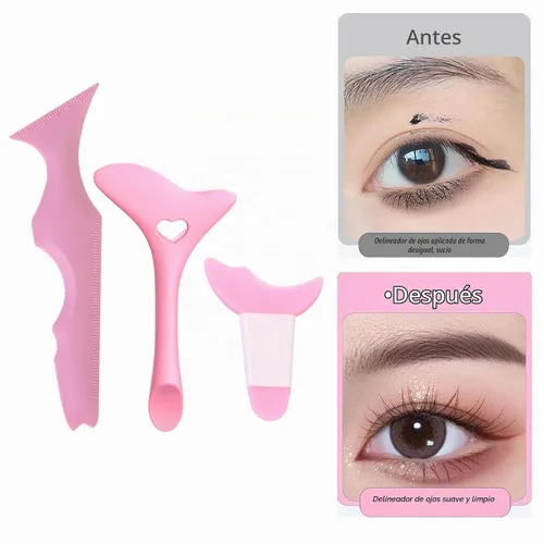 Vista 6 de 3 plantillas de delineador de ojos, protector de rímel, herramienta aplicadora de delineador de ojos de silicona, herramienta de maquillaje