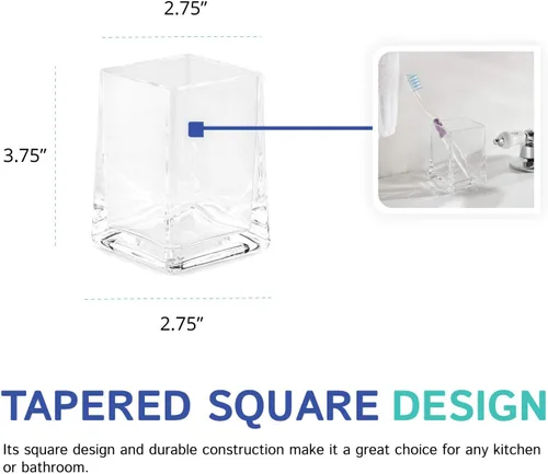 Vista 6 de Huang Acrylic Dispensador de jabón cuadrado cónico y soporte para cepillo de dientes/vaso de baño Set