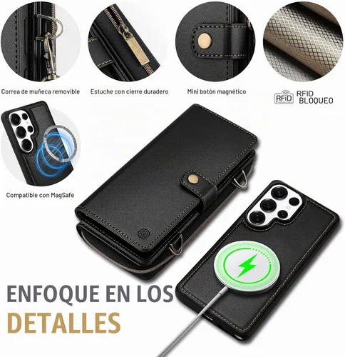 Vista 4 de Funda tipo cartera para Samsung Galaxy S25 Ultra, funda tipo cartera multifunción, desmontable 3 en 1 magnética para Galaxy S25 Ultra, funda
