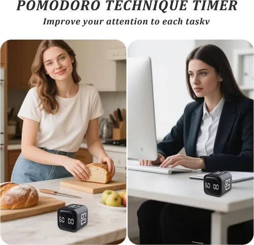 Vista 3 de Temporizador giratorio Pomodoro 5, 10, 30, 60 minutos preestablecido, temporizador de productividad de escritorio, cronómetro de cuenta regresiva