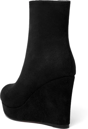 Vista 7 de AMBELIGHT Botas de cuña de gamuza con punta redonda para mujer, con cremallera, plataforma de moda, tacón alto, 4 pulgadas