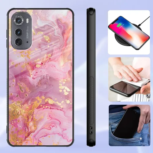 Vista 5 de Funda para Motorola Moto Edge 2022, cubierta trasera de vidrio templado con protector de pantalla, protección a prueba de golpes para Motorola Moto
