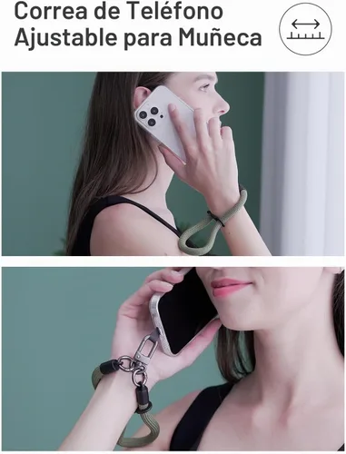 Vista 2 de Correa de Teléfono para Mano y Muñeca, Cordón de Teléfono con Parche ×2, Soporte para Funda de Teléfono Celular, Correa de Muñeca para Llaves Negro