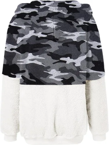 Vista 3 de VREWARE Sudaderas con capucha con cremallera para mujer, de gran tamaño, casual, sherpa, de vellón, con bolsillo, para exteriores