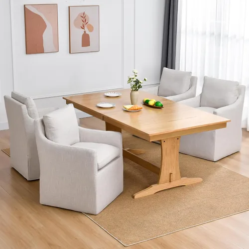 Vista 11 de DUHOME Silla de comedor tapizada, silla decorativa de lino para sala de estar, sofá individual con 4 ruedas, sillón tapizado para dormitorio