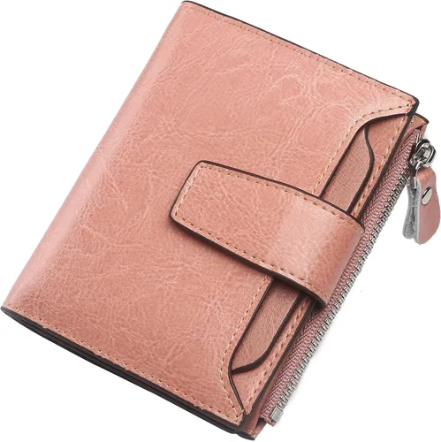 Vista 31 de Lavemi Pequeña cartera compacta para mujer, con bloqueo RFID, de piel auténtica, plegable, con ventanas de identificación