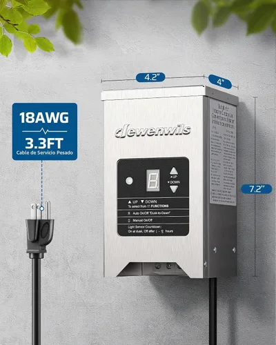 Vista 7 de DEWENWILS Transformador de Paisaje de Bajo Voltaje de 150W con Sensor de Fotocélula, 120V AC a 12V/15V AC, Transformador de Bajo Voltaje para Luces
