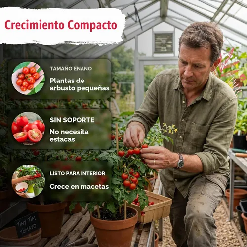 Vista 4 de 225 Tiny Tim Tomato Heirloom Vegetable Seeds, Solanum Lycopersicum Bush Cherry Tomatoes Seed Packets, No Staking Cherry Tomato Heirloom Seeds