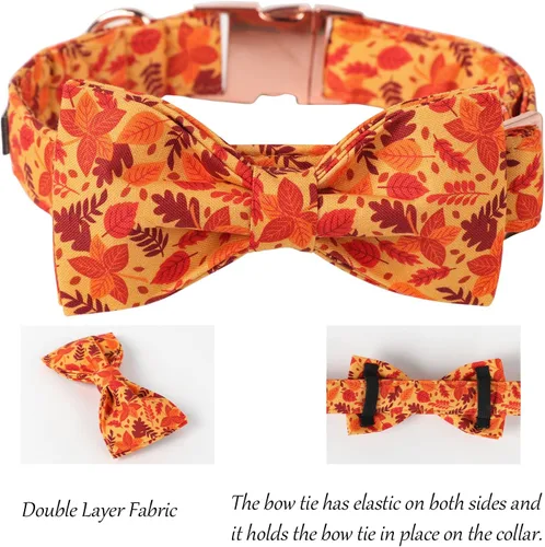 Vista 3 de Collar para perro con moño de Lionet Paws - Lindo collar ajustable de algodón con moño de otoño y hebilla de metal para perros pequeños, medianos