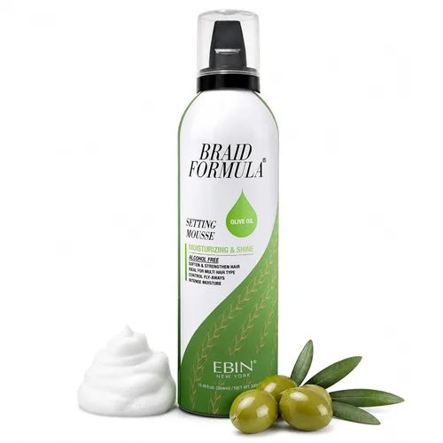 Vista 8 de EBIN NEW YORK Braid Formula Setting Mousse Aceite de oliva – Espuma de trenza ligera para trenzas, giros y mechones, para hombres y mujeres