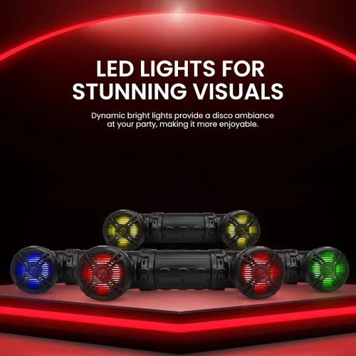 Vista 4 de Altavoces Bluetooth Pyle 800 Vatios Sistema de Sonido Amplificado de 6.5 Pulgadas con Luces LED Multicolor, Altavoces Inalámbricos Bluetooth Marinos