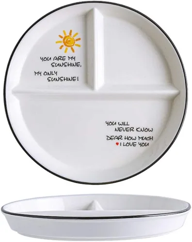 Vista 6 de 1 pieza de plato de porcelana con control de porción de dinosaurio, plato dividido para una alimentación racional, plato de postre dividido, plato