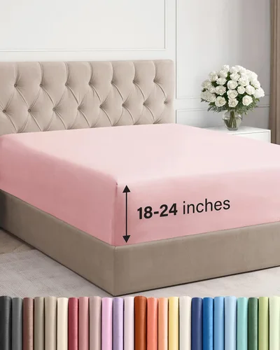 Vista 48 de Sábana bajera ajustable extra profunda Twin XL – Sábana bajera individual de lujo de hotel solamente – Se adapta fácilmente a colchones de 18 a 24