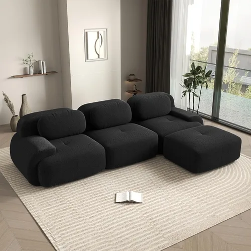 Vista 58 de Sofá biplaza moderno de 80 pulgadas para sala de estar, sofá de pana en forma de nube con asiento profundo, sofá modular negro, sofás de dos plazas