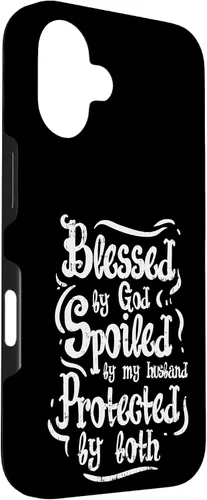Vista 3 de iPhone 16 Blessed by God Spoiled by My Husband Funny Wife Mom Case