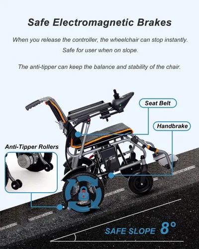 Vista 4 de Sillas de ruedas motorizadas portátiles para adultos mayores, silla de ruedas eléctrica plegable ligera - Fácil de usar - Silla de ruedas eléctrica