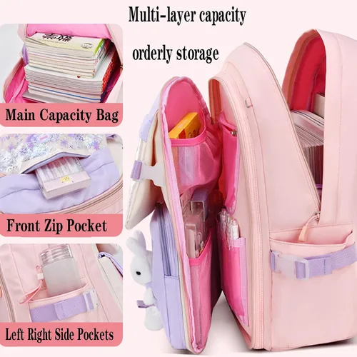 Vista 4 de Mochila de conejo para niñas linda mochila kawaii escolar para jardín de infantes preescolar y primaria Bluefor Girl Grados 1-3 Moda linda