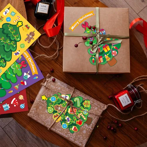 Vista 6 de 36 hojas para hacer tu propio árbol de Navidad, recuerdos de fiesta de Navidad para niños 36 Sheets Christmas Stickers, Christmas Activities for