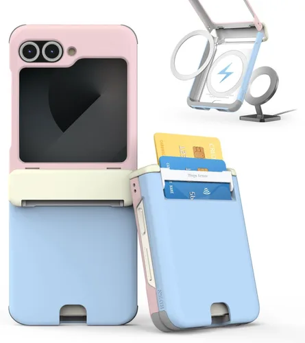 Vista 40 de para Galaxy Z Flip 5 Funda con 2 ranuras para tarjetas, funda rígida delgada y resistente con protección de bisagra, funda completa con protección