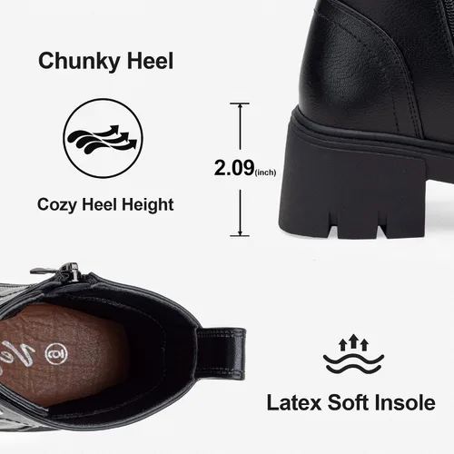 Vista 9 de Vepose Botines de combate 9626 para mujer, plataforma con cordones y tacón grueso con cremallera lateral