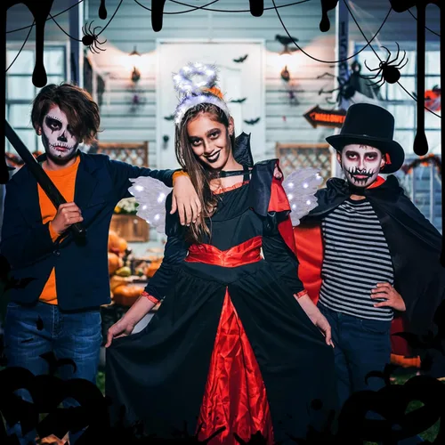 Vista 4 de Alas de ángel y halo LED de Halloween, alas de cupido de hadas blancas con halo de ángel iluminado para niñas, niños, adultos, mujeres, disfraz