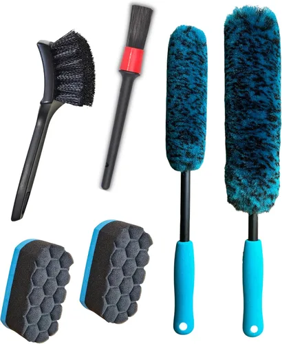 Vista 7 de oesee Juego de 4 cepillos profesionales para ruedas de mango largo para limpiar ruedas y neumáticos, 2 cepillos de limpieza de ruedas suaves