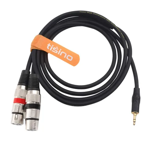 Vista 2 de Tisino Cable de micrófono estéreo XLR doble a 0.138 in, 2 XLR hembra a 1/8 pulgadas Mini Jack Y-Splitter Cable de micrófono de plomo de 3.3 pies