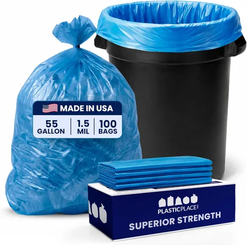 Vista 14 de Plasticplace Bolsas de reciclaje de 12-16 galones │ 1.2 mil │ Revestimientos para botes de basura azules con logotipo │ 24 x 31 pulgadas