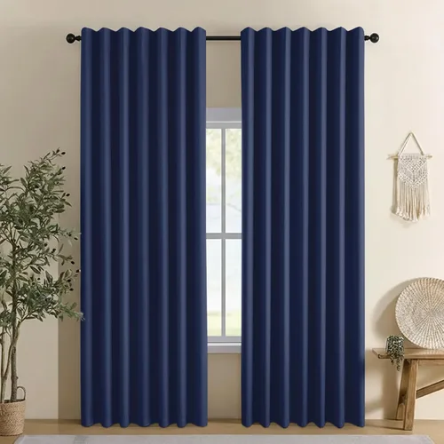 Vista 11 de Cortinas opacas 100% de lino para dormitorio, cortinas para oscurecer la habitación con pestaña trasera/bolsillo para barra, cortinas opacas