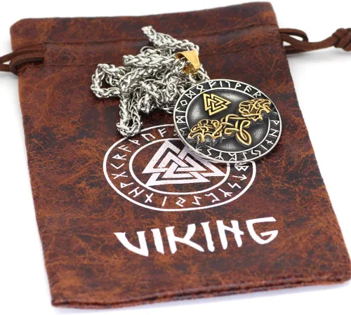 Vista 5 de GuoShuang Noridc - Collar vikingo de acero inoxidable para hombre, con bolsa de regalo de Valknut
