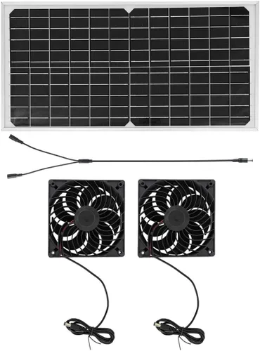 Vista 2 de Kit de ventilador de escape solar 16W 2 ventiladores de alta velocidad para Kit de ventilador de escape solar de 16 W con 2 ventiladores de CC sin